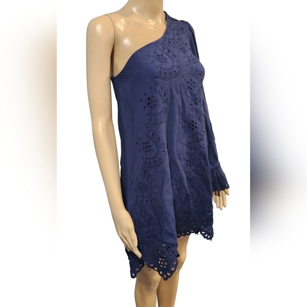 NWT Hill House The Mila women's navy cotton linen one hand lace trim dress XXS - Picture 3 of 9